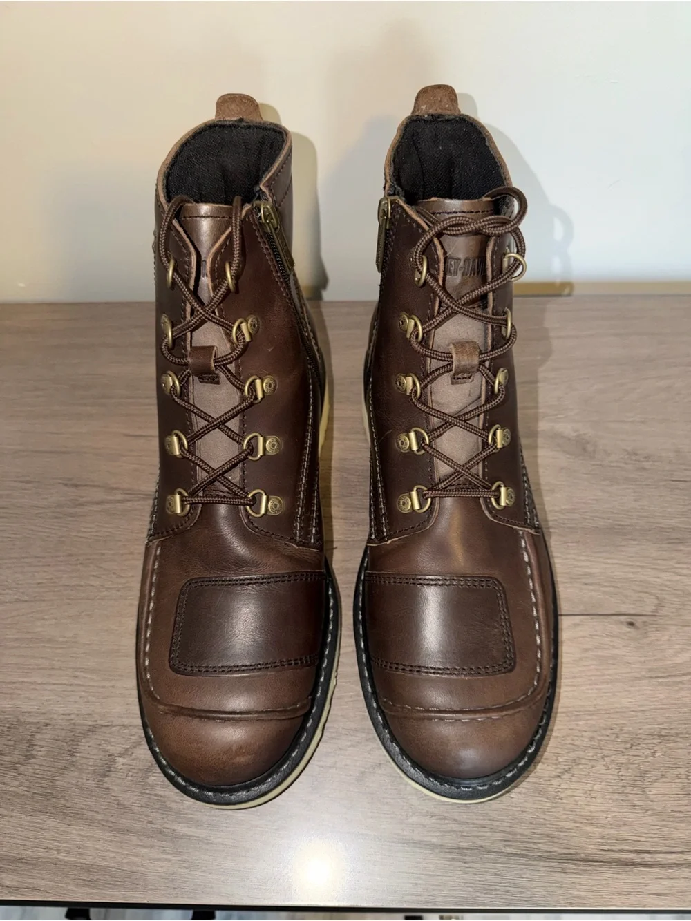 Harley-Davidson Brown Leather Lace-Up Zip Boots